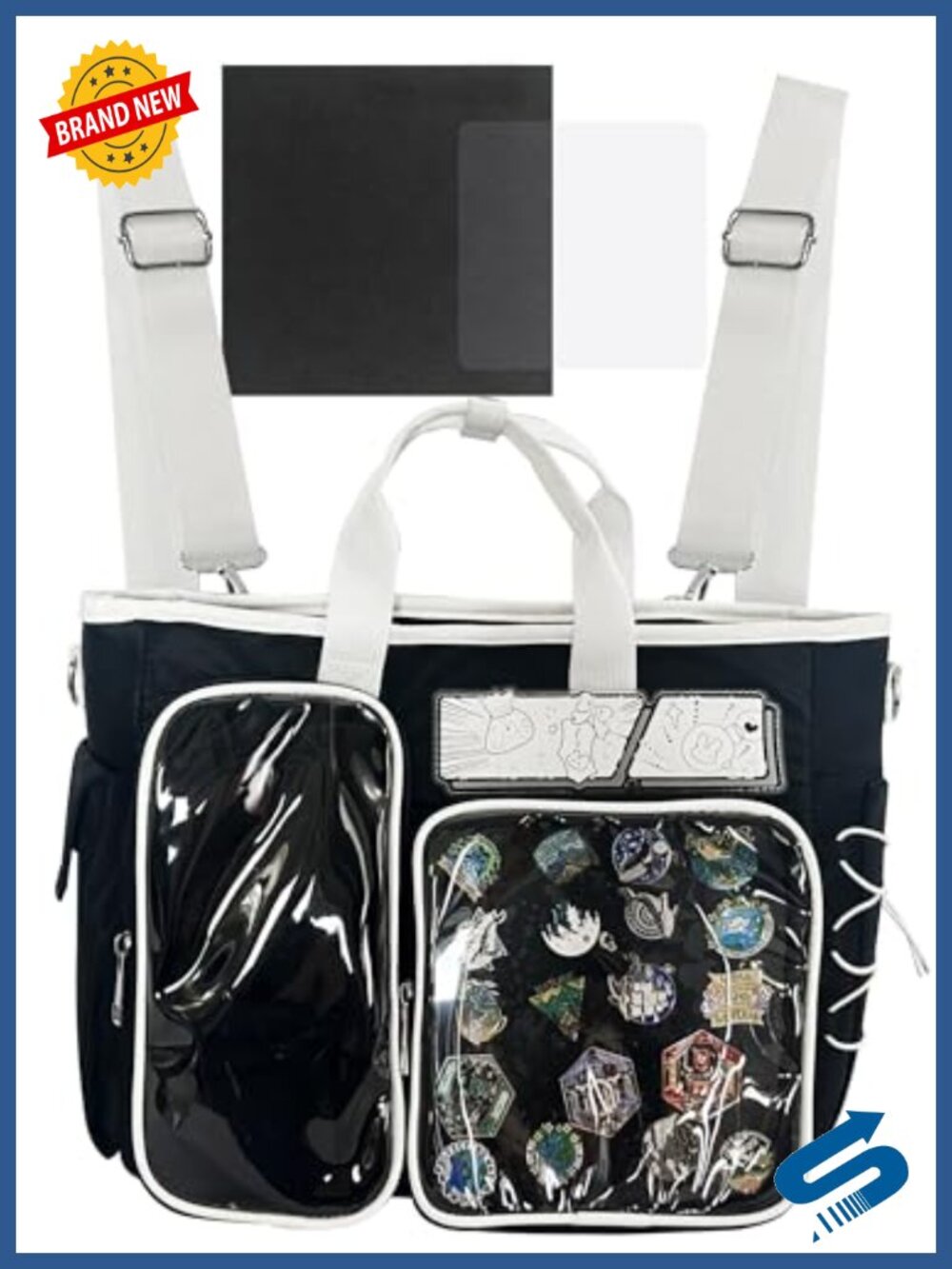 Ita Backpack Clear Pin Display Crossbody Shoulder Bag Oxford Cloth 4-in-1